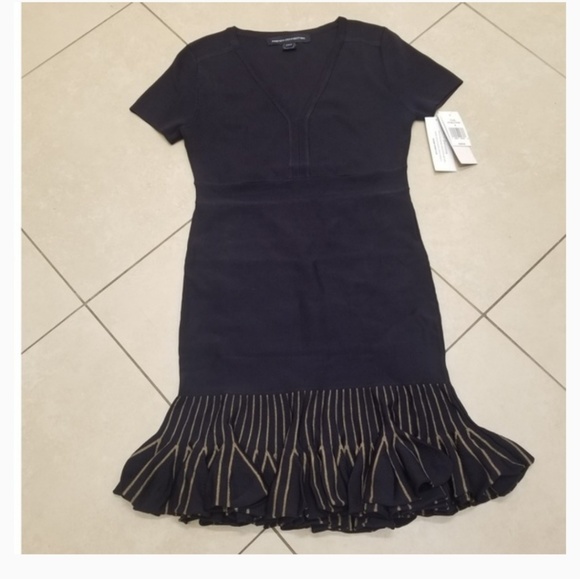 Nwt French connection ruffle navy and gold dress - Picture 5 of 7
